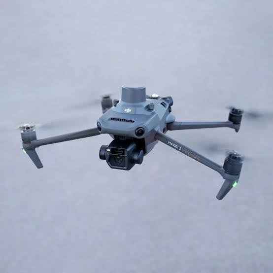 Survey drone in flight during the dam command area capture