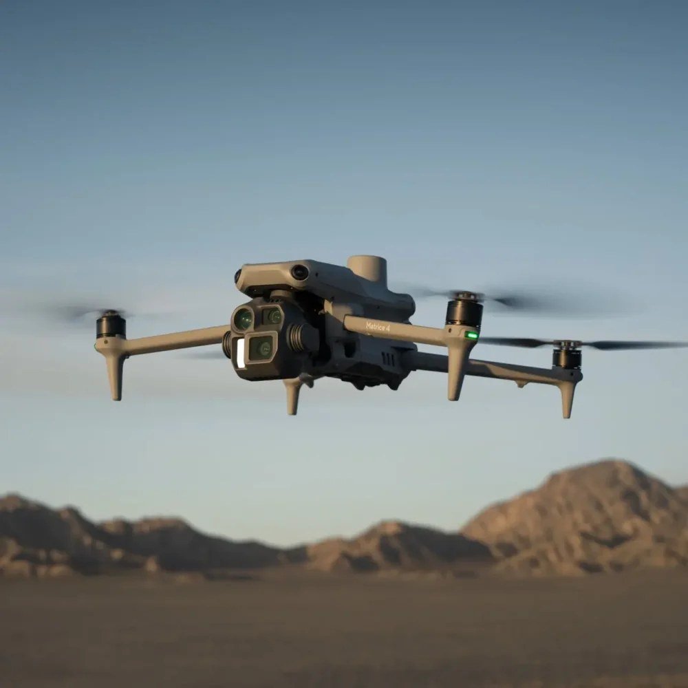 Survey drone in flight during the road corridor capture