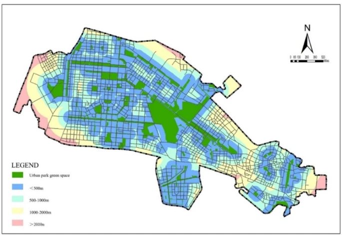 GIS map showing spatial land-use analysis