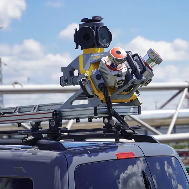 Vehicle-mounted mobile mapping system on a survey van